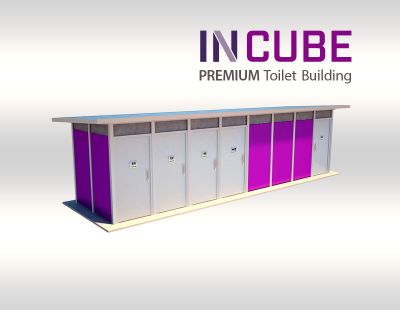 Purpose built INCUBE restroom buildings for modern towns and city streets.